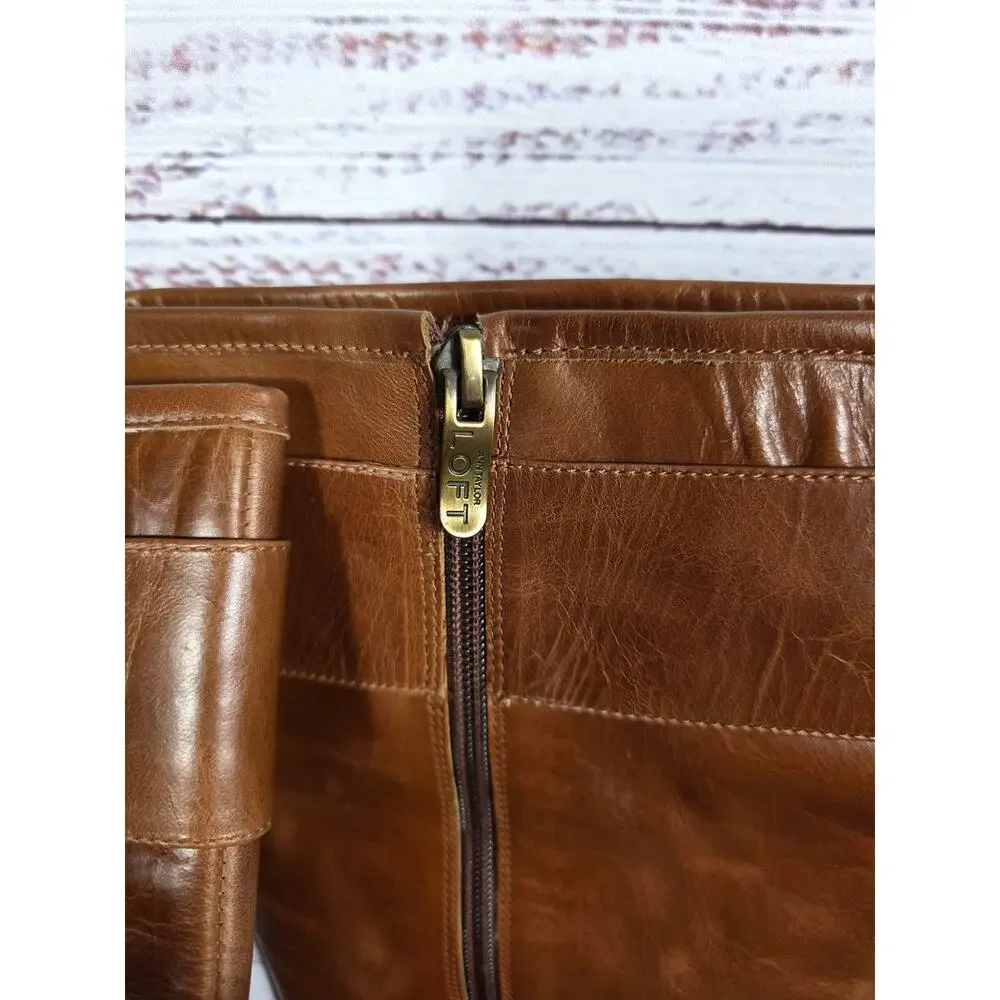 LOFT Women's Tall Brown Leather Riding Boots Size 10 Buckle Zip Knee High